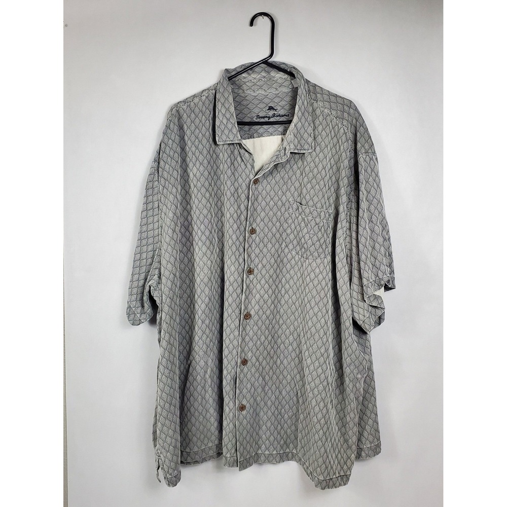 Tommy Bahama Mens 4XLB Grey Silk Diamond Jacquard Short Sleeve Button Down Shirt